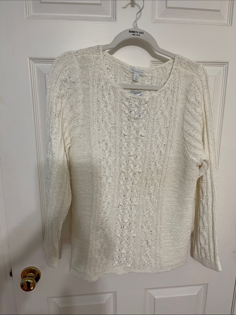 Charter Club Cream Cable Knit Crewneck Sweater